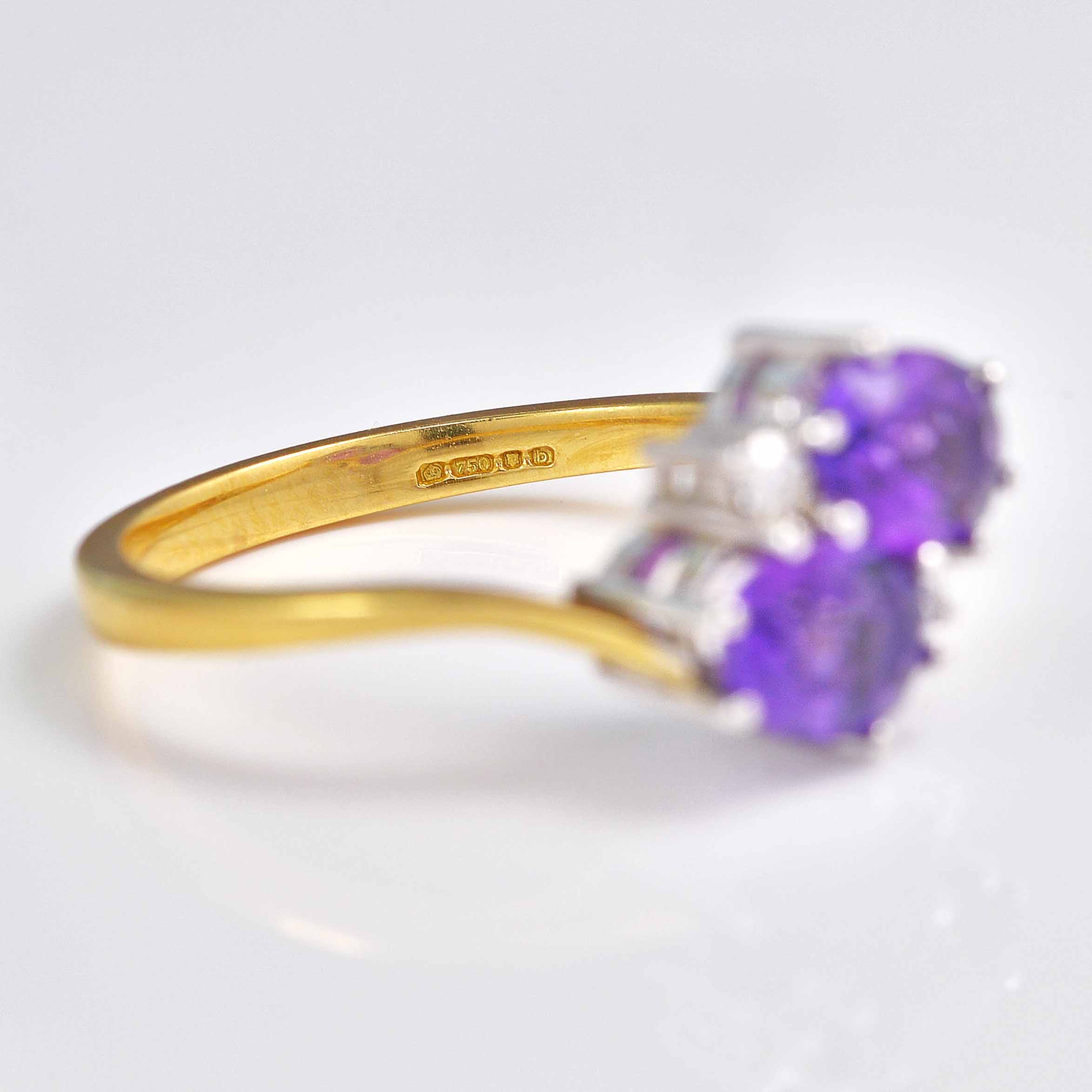 Ellibelle Jewellery Vintage Amethyst & Diamond 18ct Gold 'Toi et Moi' Ring