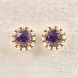 Ellibelle Jewellery Vintage Amethyst & Pearl 9ct Gold Stud Earrings