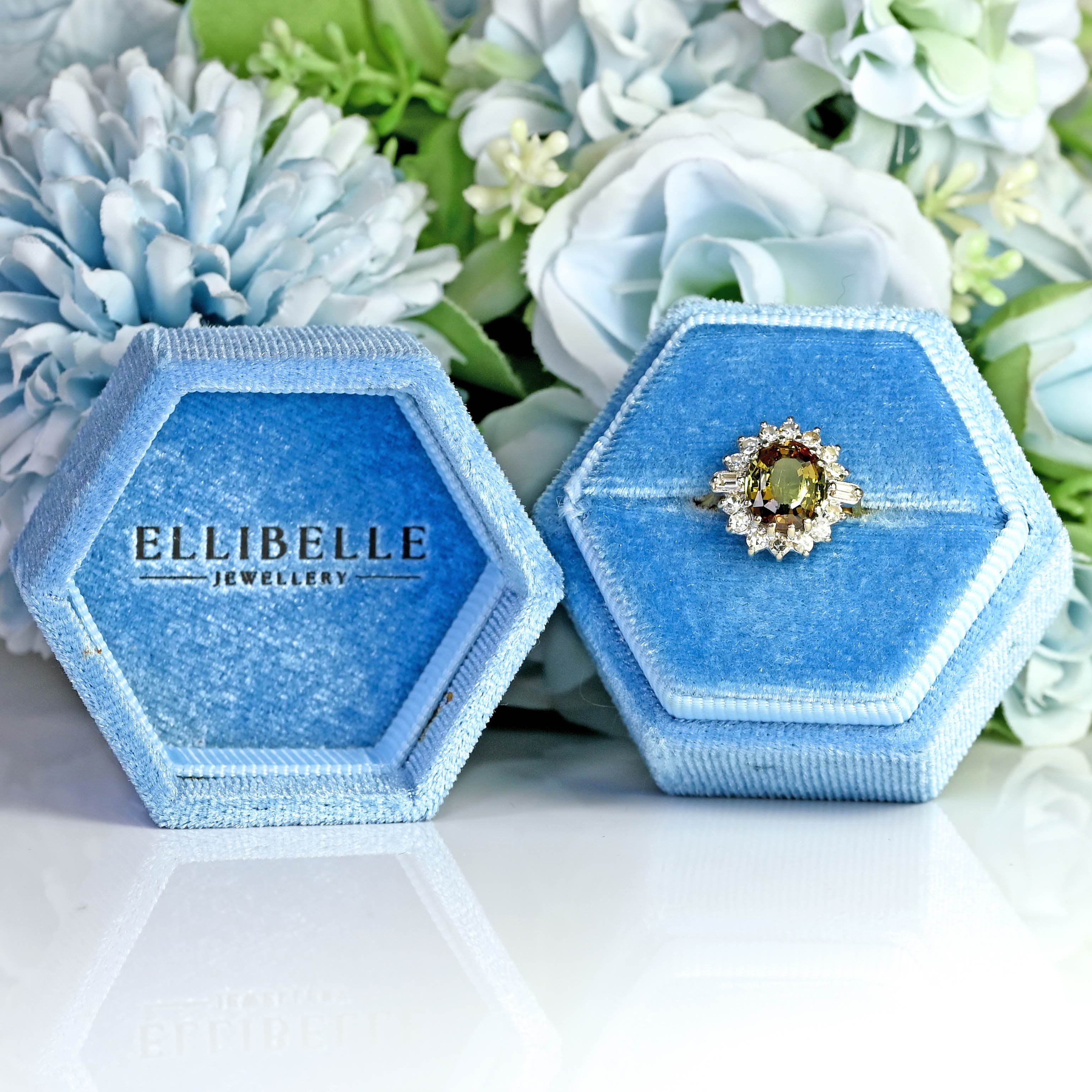 Ellibelle Jewellery Vintage Andalusite & Diamond 18ct Gold Cluster Ring (3.04cts)