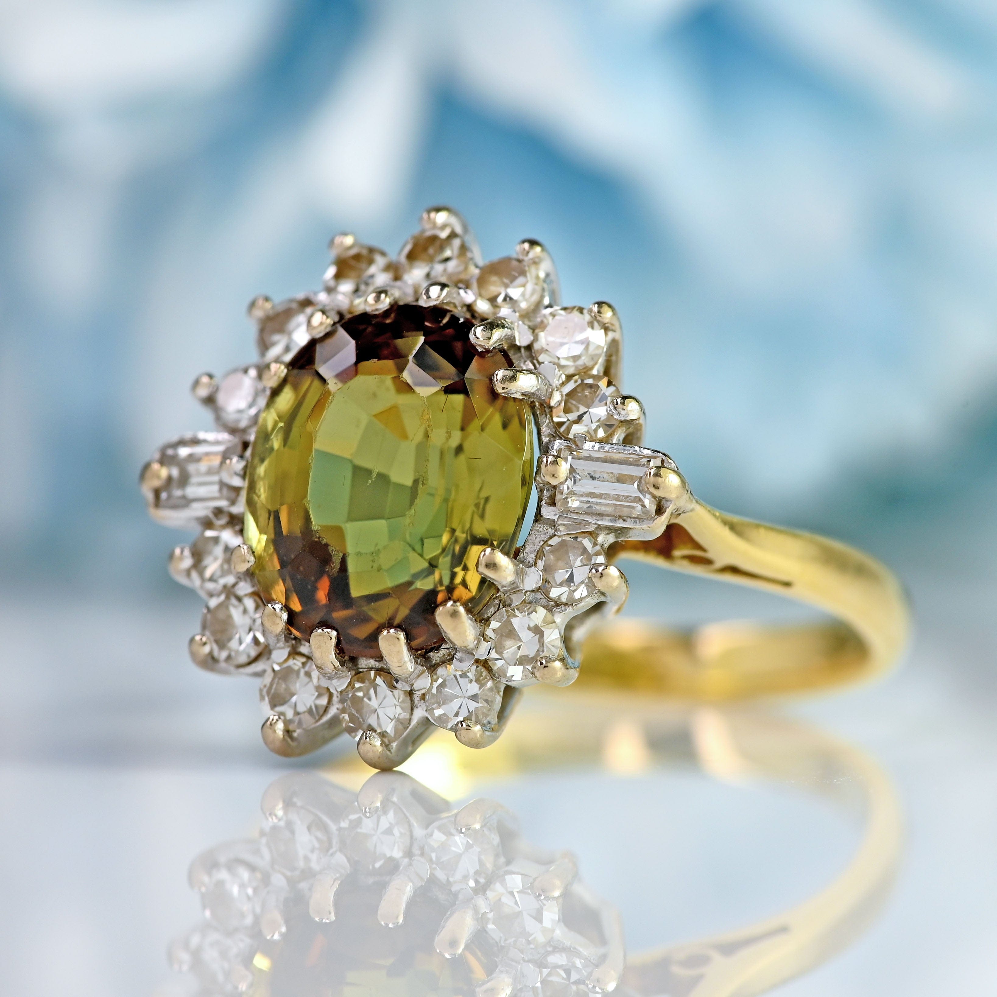 Ellibelle Jewellery Vintage Andalusite & Diamond 18ct Gold Cluster Ring (3.04cts)