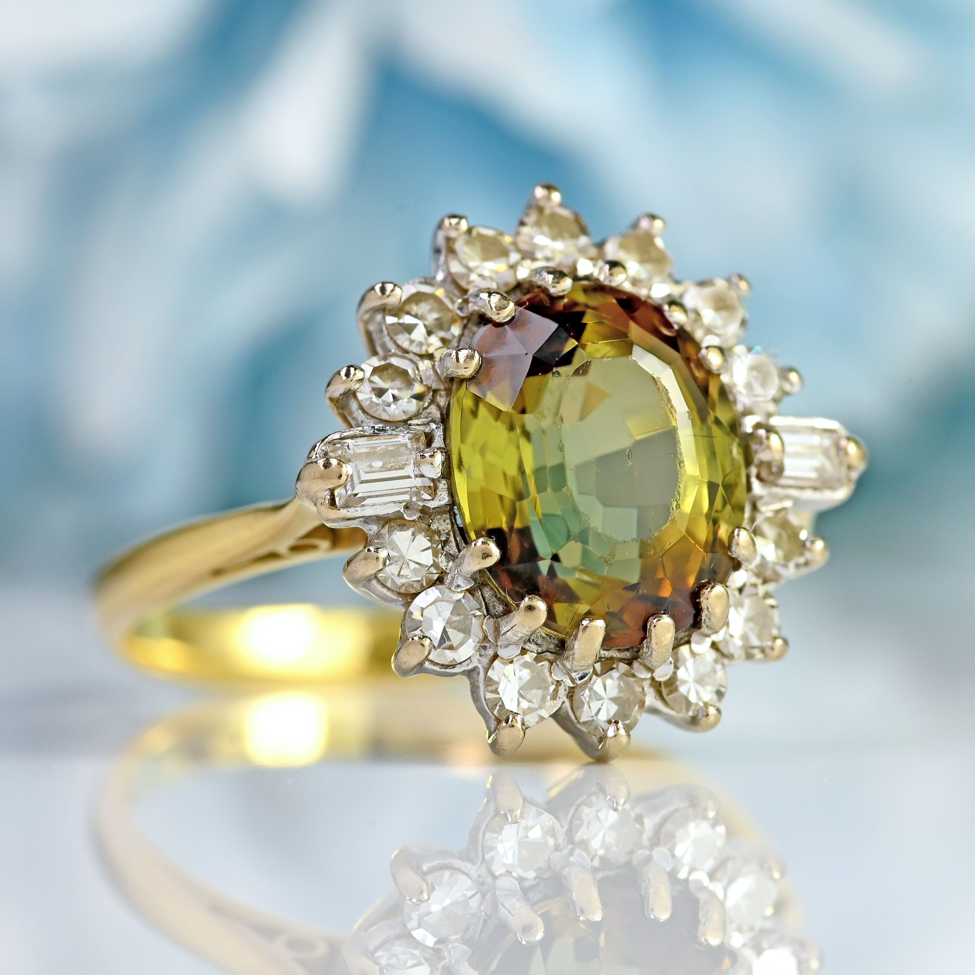 Ellibelle Jewellery Vintage Andalusite & Diamond 18ct Gold Cluster Ring (3.04cts)