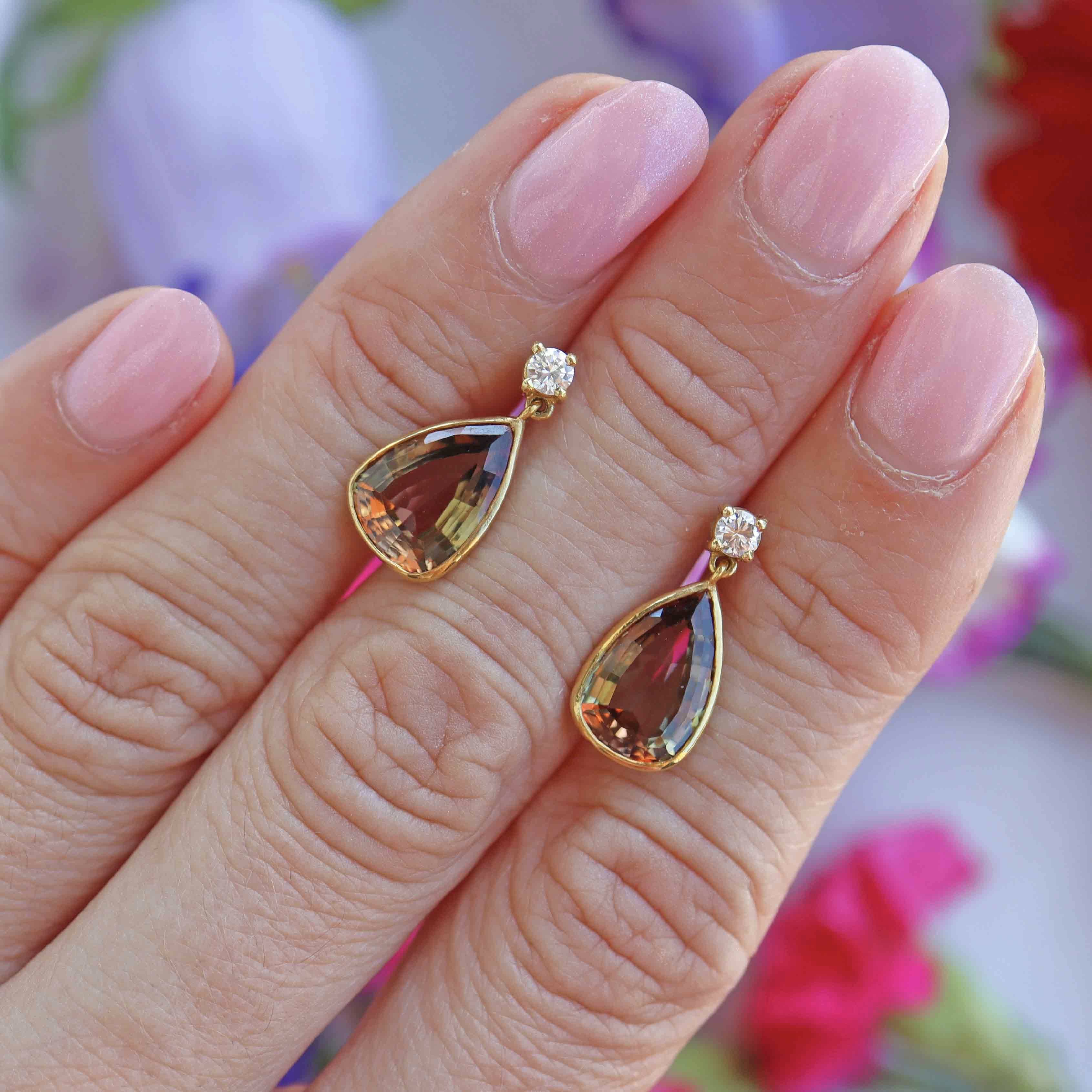 Ellibelle Jewellery Vintage Andalusite & Diamond 18ct Gold Pendant Drop Earrings