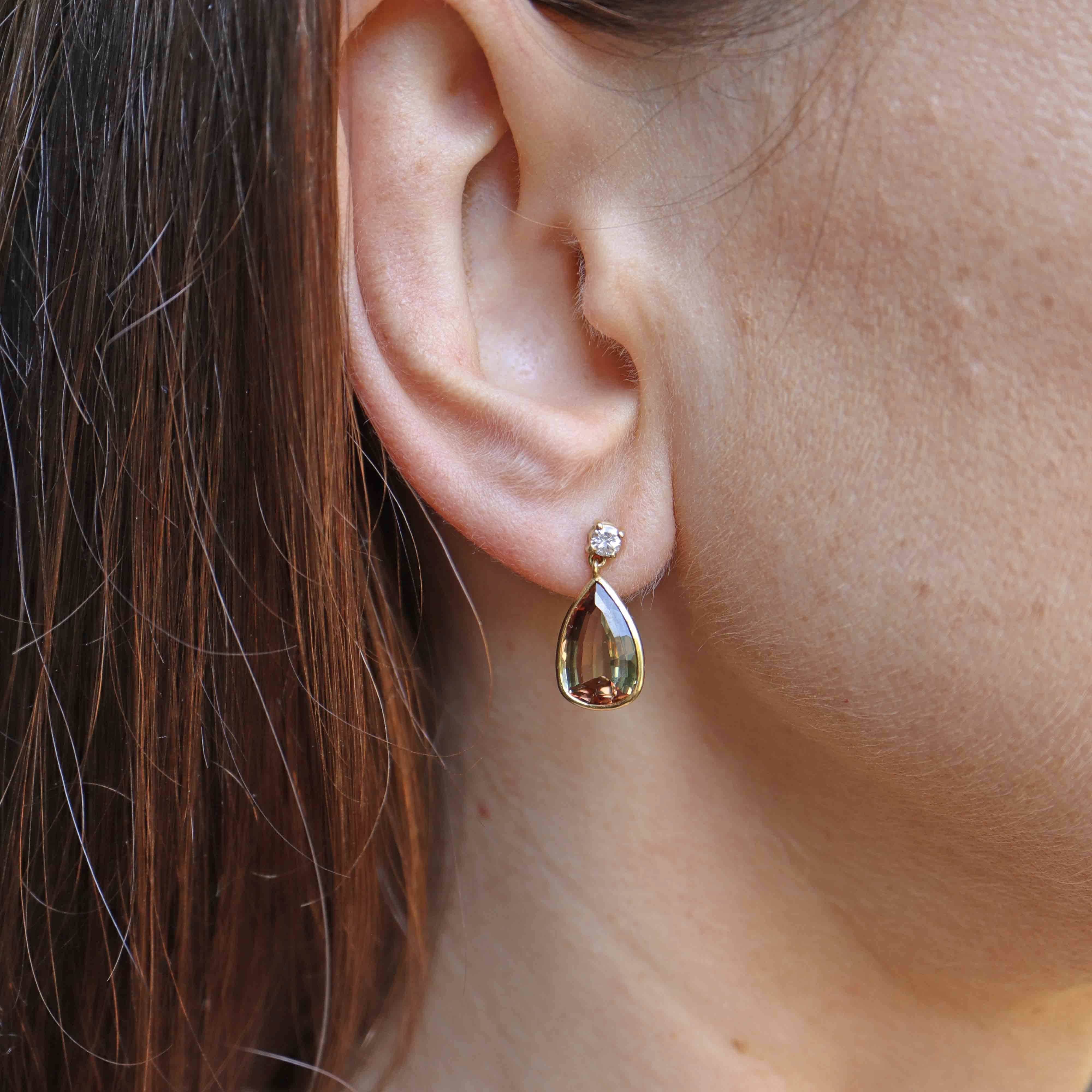 Ellibelle Jewellery Vintage Andalusite & Diamond 18ct Gold Pendant Drop Earrings