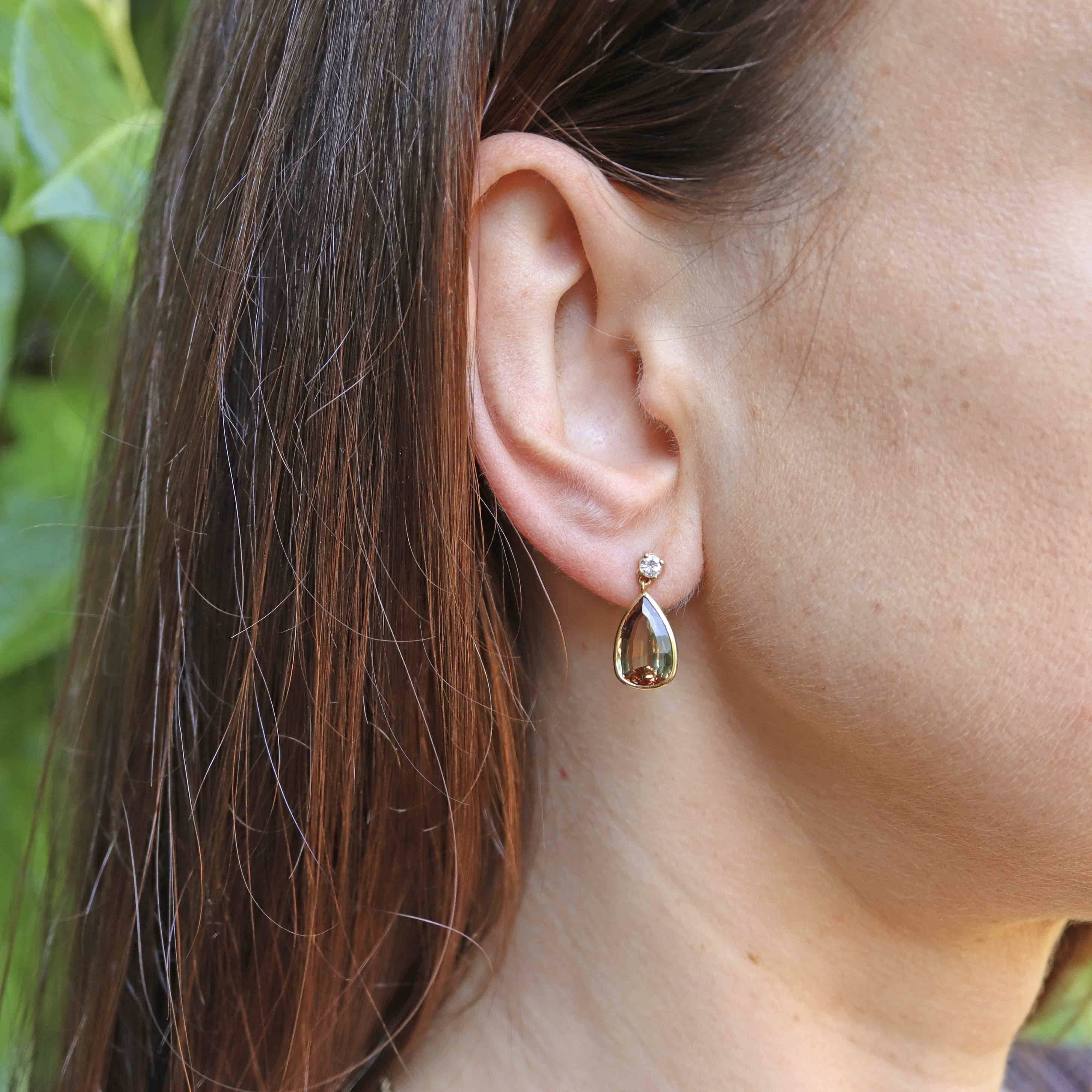 Ellibelle Jewellery Vintage Andalusite & Diamond 18ct Gold Pendant Drop Earrings
