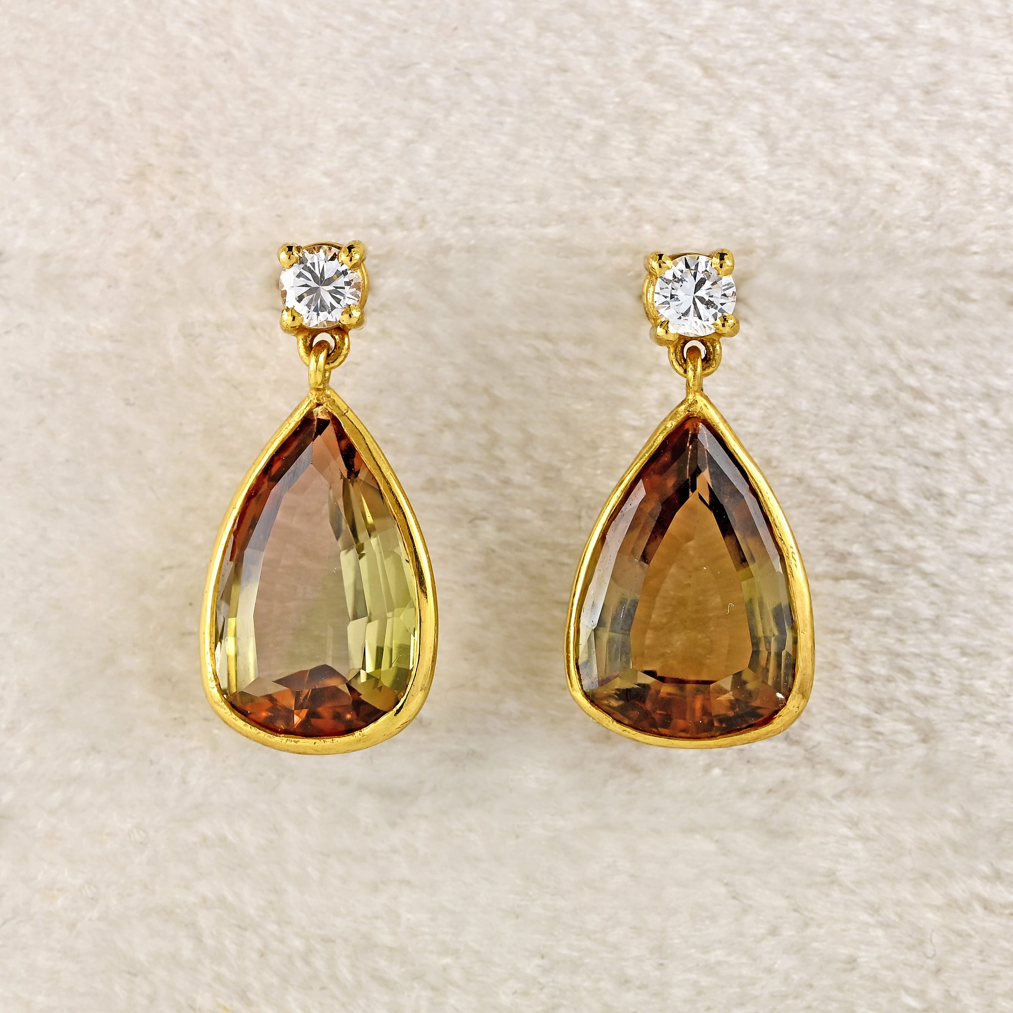 Ellibelle Jewellery Vintage Andalusite & Diamond 18ct Gold Pendant Drop Earrings
