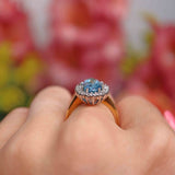 Ellibelle Jewellery Vintage Aquamarine & Diamond 18ct Gold Oval Cluster Ring