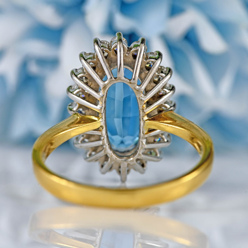 Ellibelle Jewellery Vintage Aquamarine & Diamond 18ct Gold Oval Cluster Ring