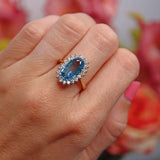 Ellibelle Jewellery Vintage Aquamarine & Diamond 18ct Gold Oval Cluster Ring