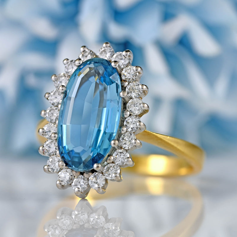 Ellibelle Jewellery Vintage Aquamarine & Diamond 18ct Gold Oval Cluster Ring