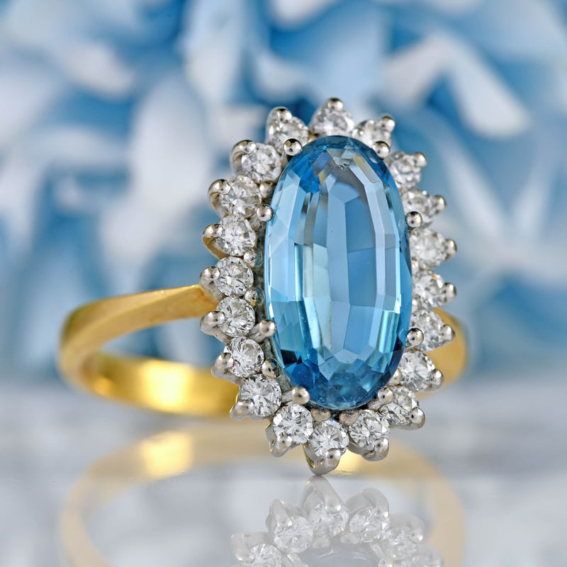 Ellibelle Jewellery Vintage Aquamarine & Diamond 18ct Gold Oval Cluster Ring