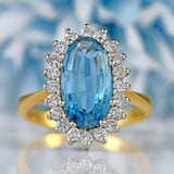 Ellibelle Jewellery Vintage Aquamarine & Diamond 18ct Gold Oval Cluster Ring