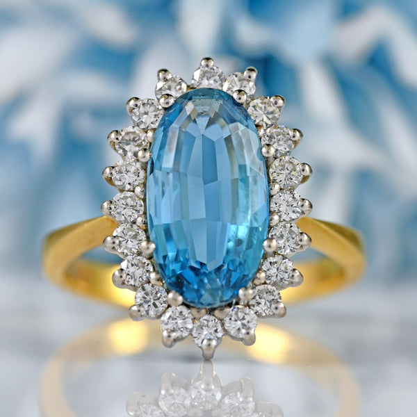 Ellibelle Jewellery Vintage Aquamarine & Diamond 18ct Gold Oval Cluster Ring