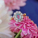 Ellibelle Jewellery Vintage Aquamarine & Diamond 18ct Gold Platinum Cluster Ring