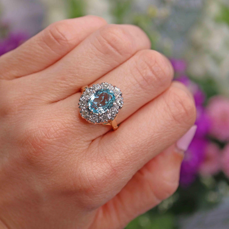 Ellibelle Jewellery Vintage Aquamarine & Diamond Cluster Engagement Ring