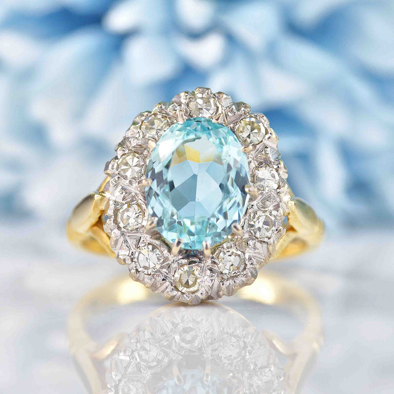 Ellibelle Jewellery Vintage Aquamarine & Diamond Cluster Engagement Ring