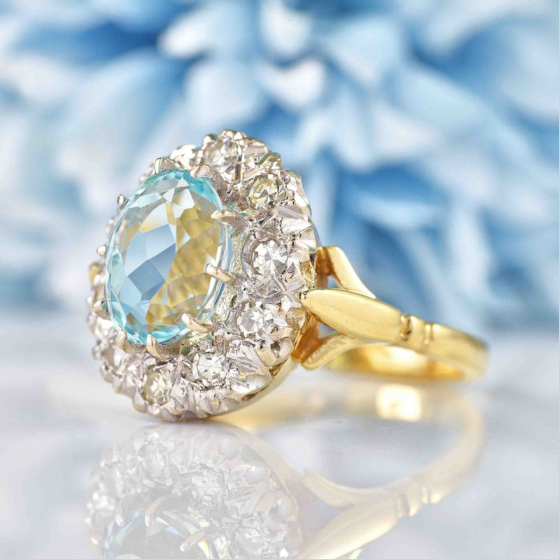 Ellibelle Jewellery Vintage Aquamarine & Diamond Cluster Engagement Ring