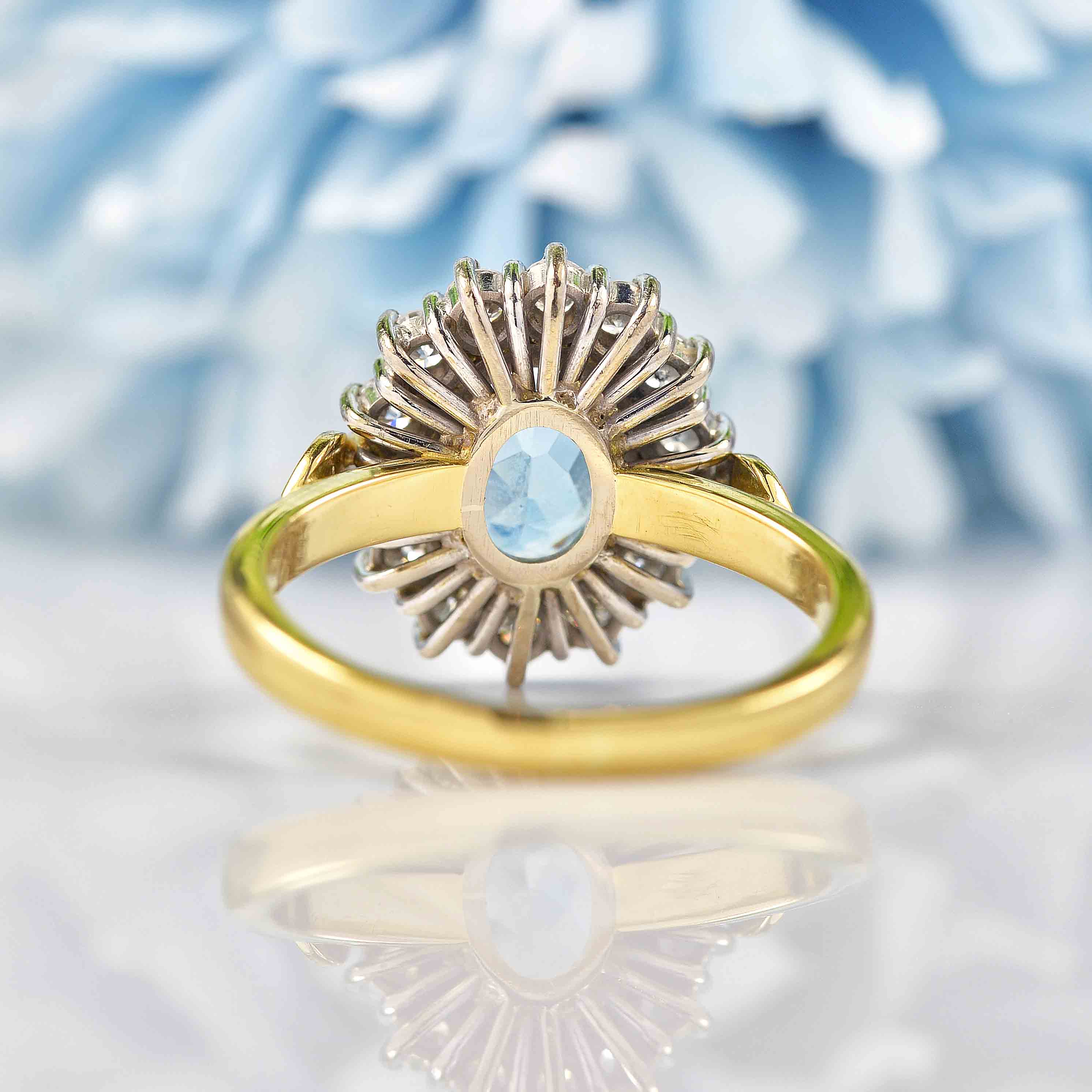 Ellibelle Jewellery Vintage Aquamarine & Diamond Oval Cluster Ring
