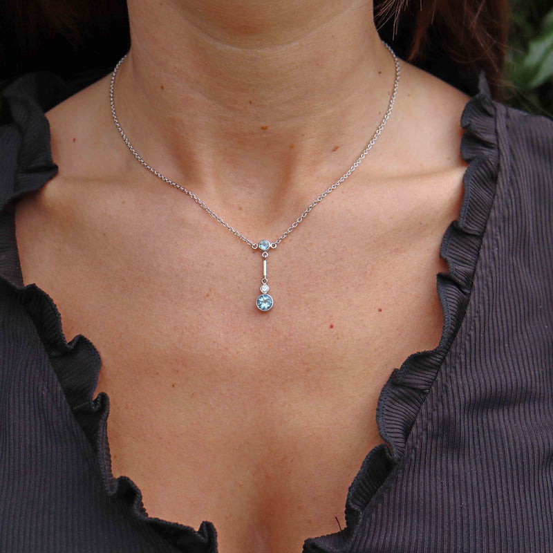 Ellibelle Jewellery Vintage Aquamarine & Diamond White Gold Pendant Necklace