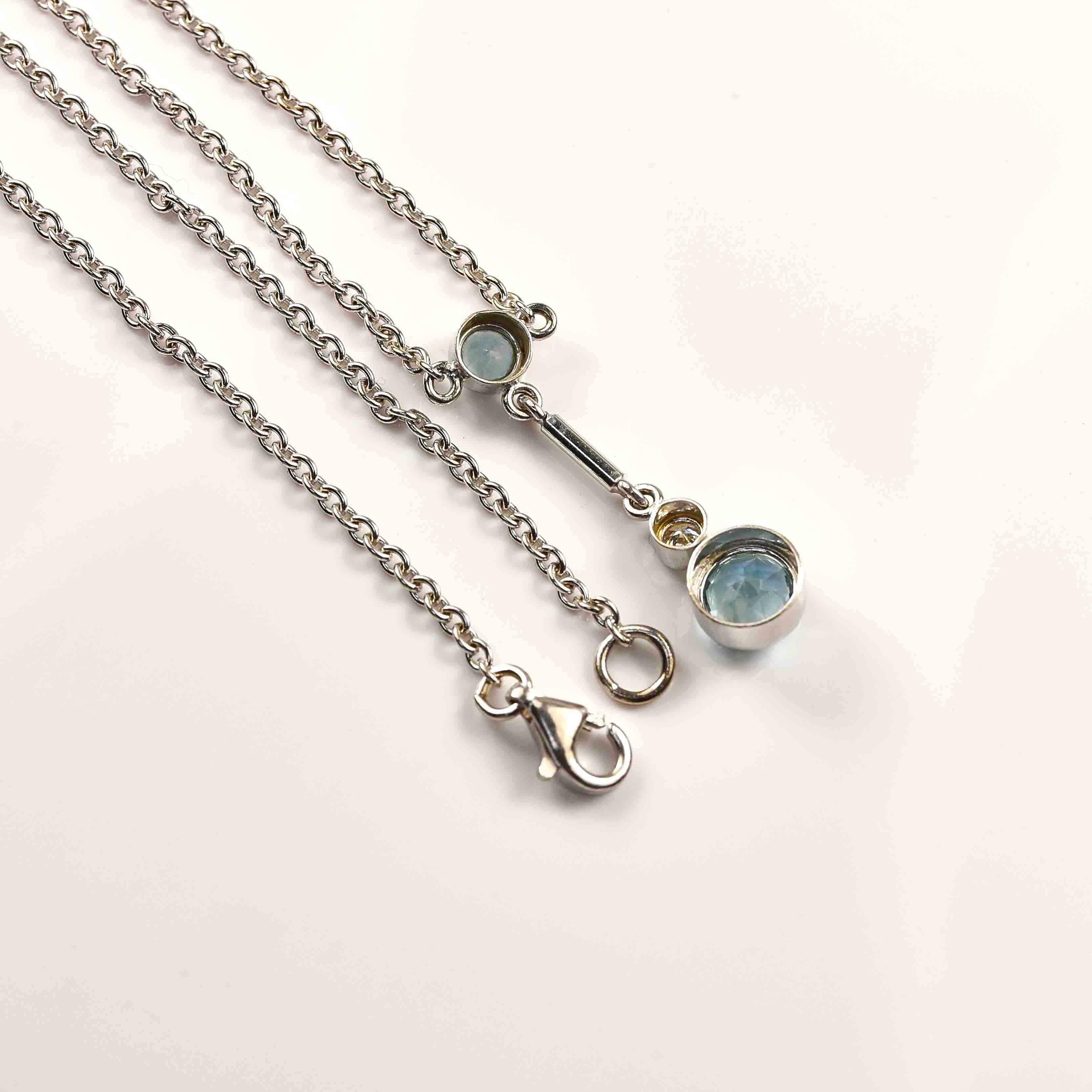 Ellibelle Jewellery Vintage Aquamarine & Diamond White Gold Pendant Necklace