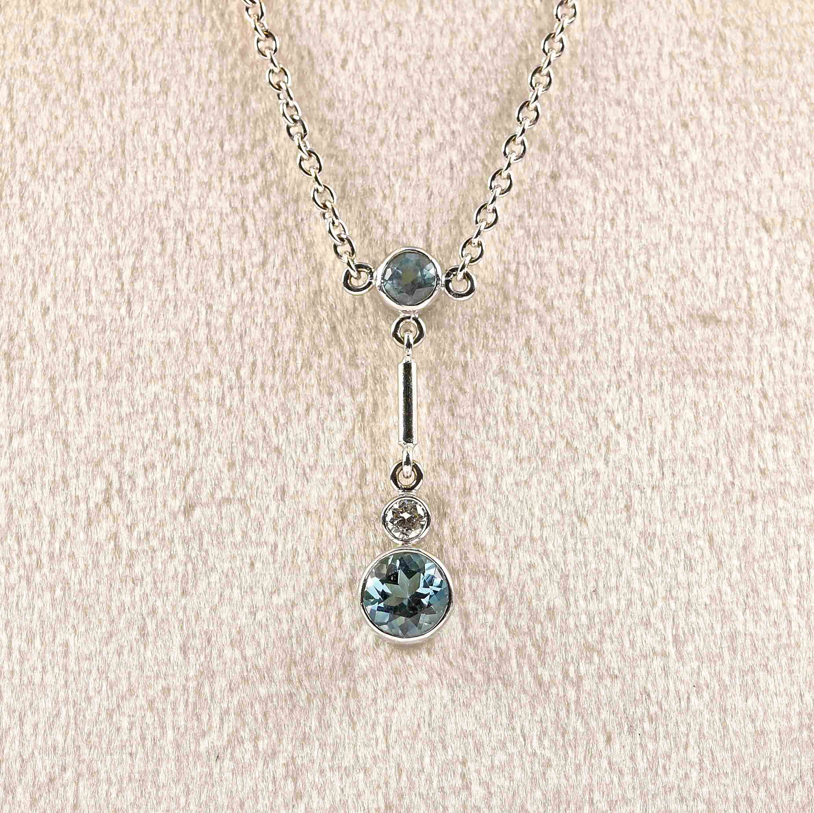 Ellibelle Jewellery Vintage Aquamarine & Diamond White Gold Pendant Necklace