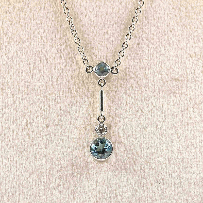 Ellibelle Jewellery Vintage Aquamarine & Diamond White Gold Pendant Necklace