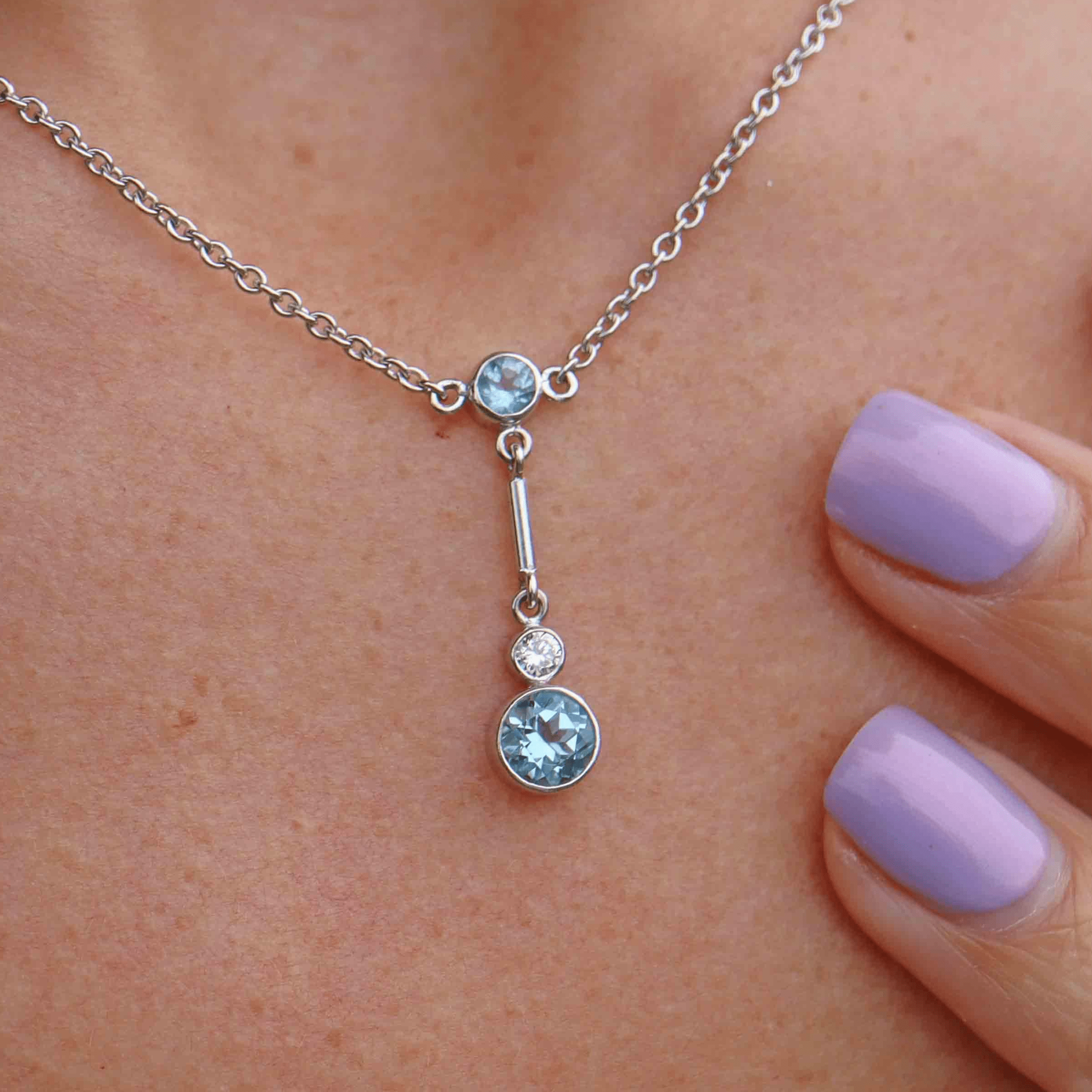 Ellibelle Jewellery Vintage Aquamarine & Diamond White Gold Pendant Necklace