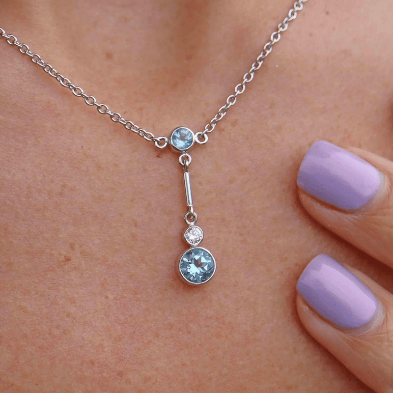 Ellibelle Jewellery Vintage Aquamarine & Diamond White Gold Pendant Necklace