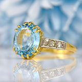 Ellibelle Jewellery Vintage Aquamarine & Rose-Cut Diamond 18ct Gold Ring (3.20cts)