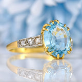 Ellibelle Jewellery Vintage Aquamarine & Rose-Cut Diamond 18ct Gold Ring (3.20cts)