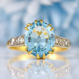 Ellibelle Jewellery Vintage Aquamarine & Rose-Cut Diamond 18ct Gold Ring (3.20cts)