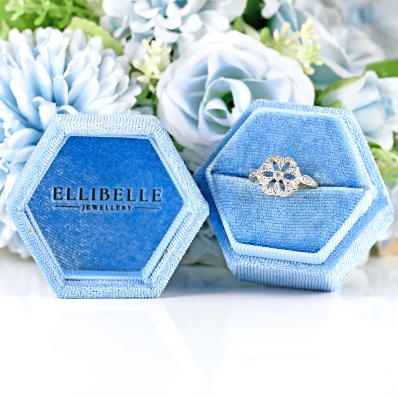 Ellibelle Jewellery Vintage Art Deco Inspired 18ct Gold Platinum Diamond Geometric Cluster Ring