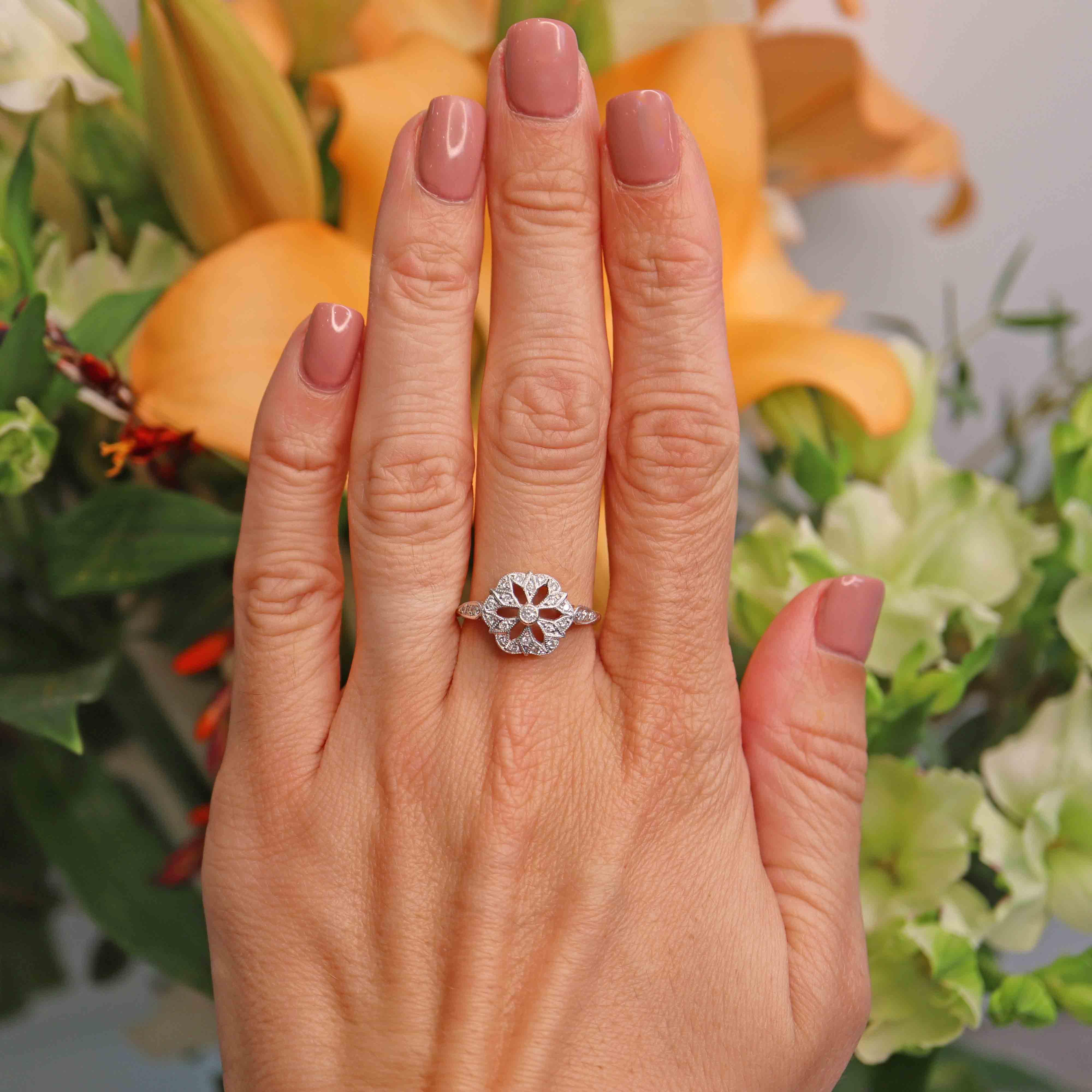 Ellibelle Jewellery Vintage Art Deco Inspired 18ct Gold Platinum Diamond Geometric Cluster Ring