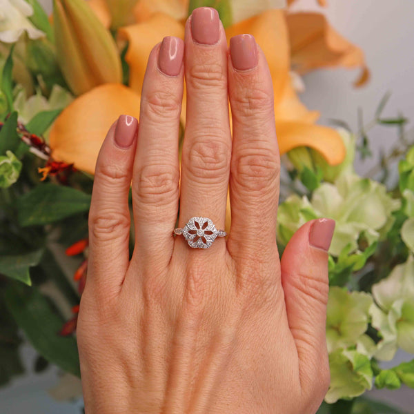 Ellibelle Jewellery Vintage Art Deco Inspired 18ct Gold Platinum Diamond Geometric Cluster Ring