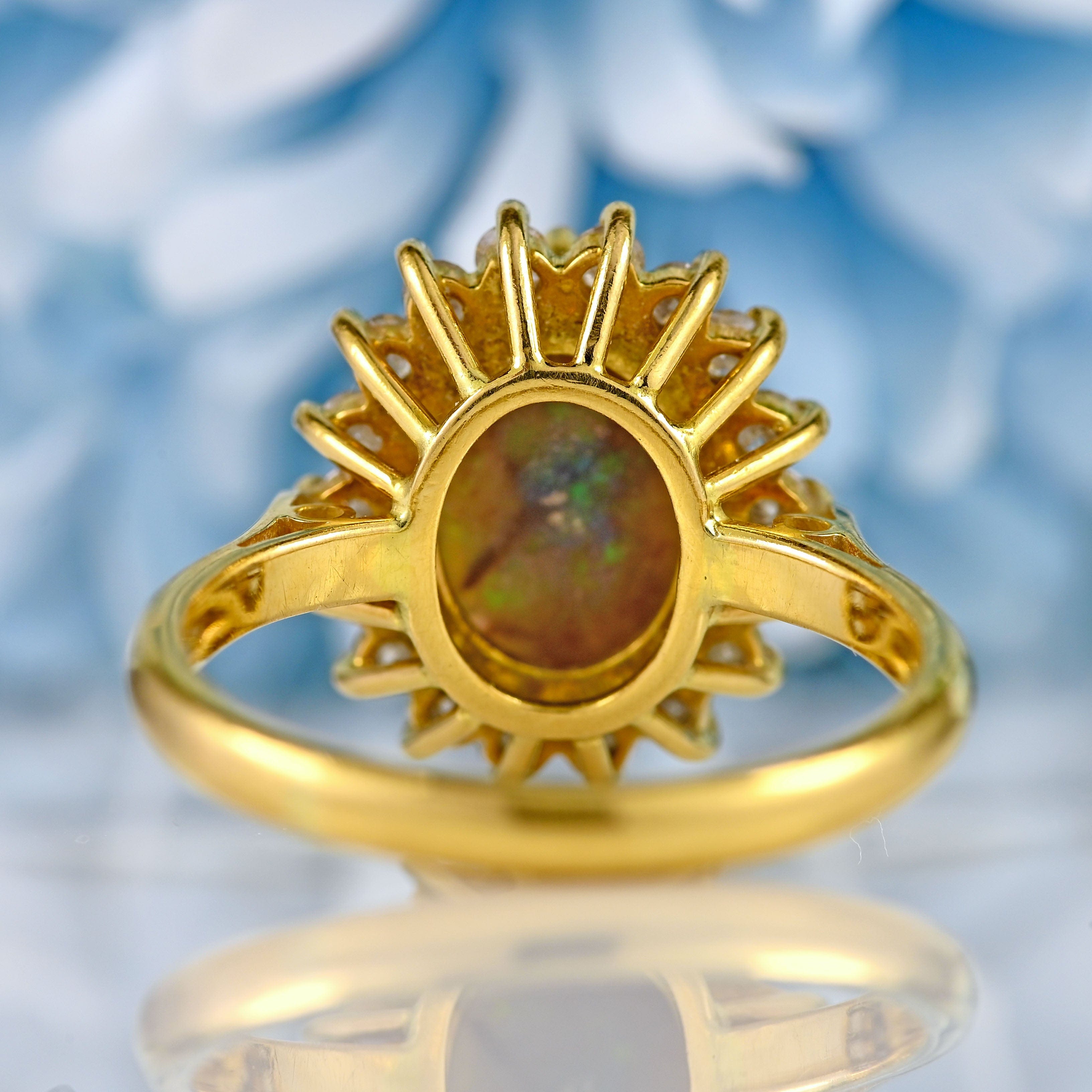 Ellibelle Jewellery Vintage Black Opal & Diamond 18ct Gold Cluster Ring