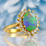 Ellibelle Jewellery Vintage Black Opal & Diamond 18ct Gold Cluster Ring