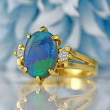 Ellibelle Jewellery Vintage Black Opal & Diamond 18ct Gold Three-Stone Ring (0.80cts)