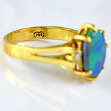 Ellibelle Jewellery Vintage Black Opal & Diamond 18ct Gold Three-Stone Ring (0.80cts)