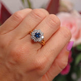 Ellibelle Jewellery Vintage Blue Sapphire & Diamond 18ct Gold Halo Cluster Ring