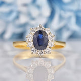 Ellibelle Jewellery Vintage Blue Sapphire & Diamond Gold Cluster Ring (0.82ct)