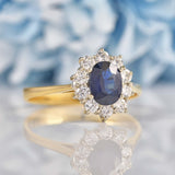 Ellibelle Jewellery Vintage Blue Sapphire & Diamond Gold Cluster Ring (0.82ct)