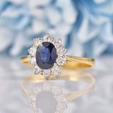 Ellibelle Jewellery Vintage Blue Sapphire & Diamond Gold Cluster Ring (0.82ct)