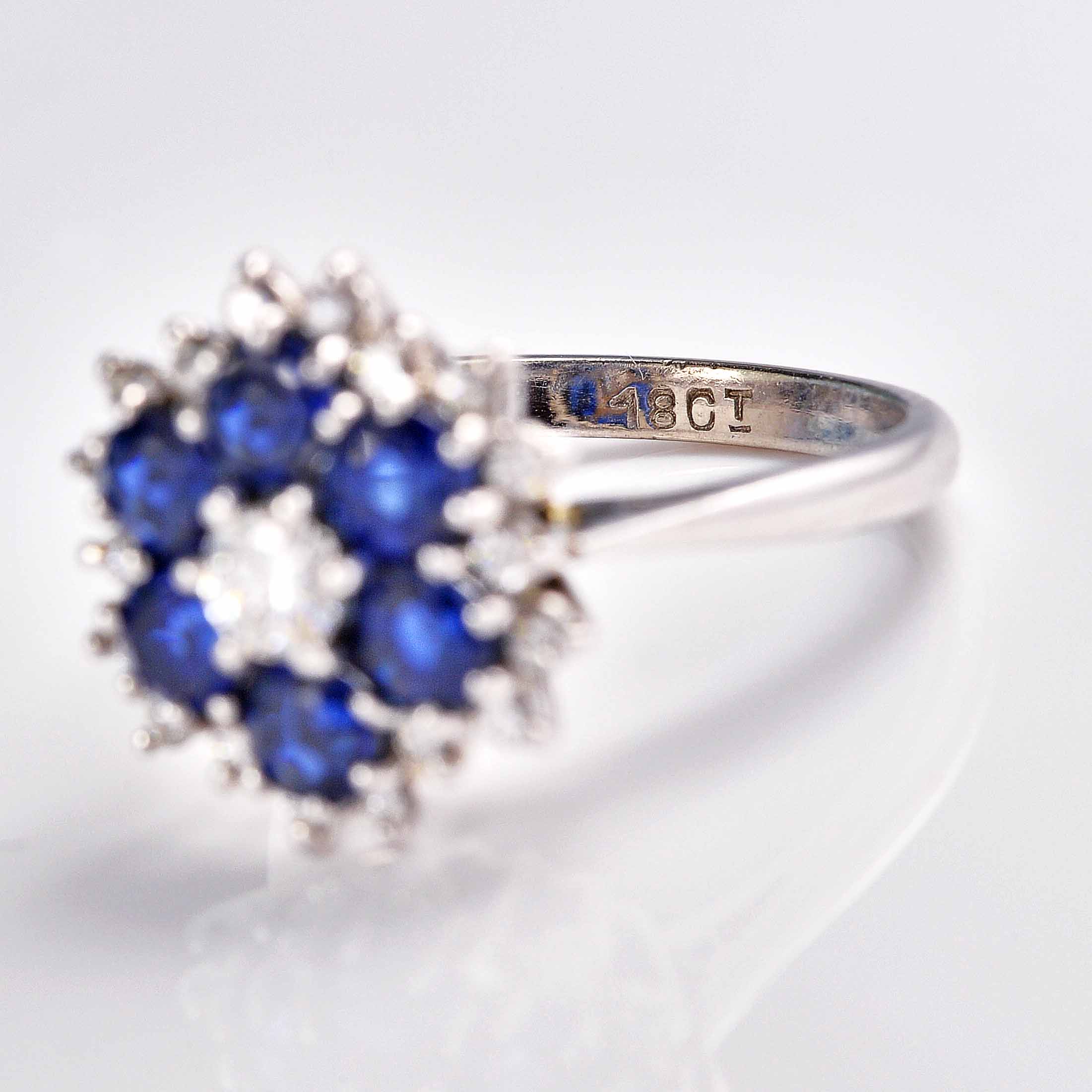 Ellibelle Jewellery Vintage Blue Sapphire & Diamond White Gold Cluster Ring