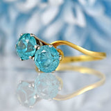 Ellibelle Jewellery Vintage Blue Zircon 18ct Gold Two-Stone Crossover Ring