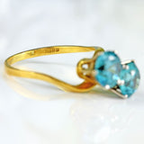 Ellibelle Jewellery Vintage Blue Zircon 18ct Gold Two-Stone Crossover Ring