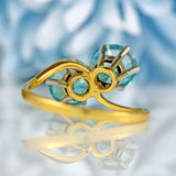 Ellibelle Jewellery Vintage Blue Zircon 18ct Gold Two-Stone Crossover Ring