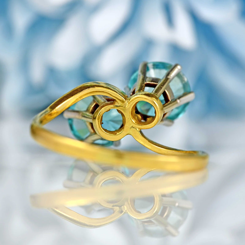 Ellibelle Jewellery Vintage Blue Zircon 18ct Gold Two-Stone Crossover Ring