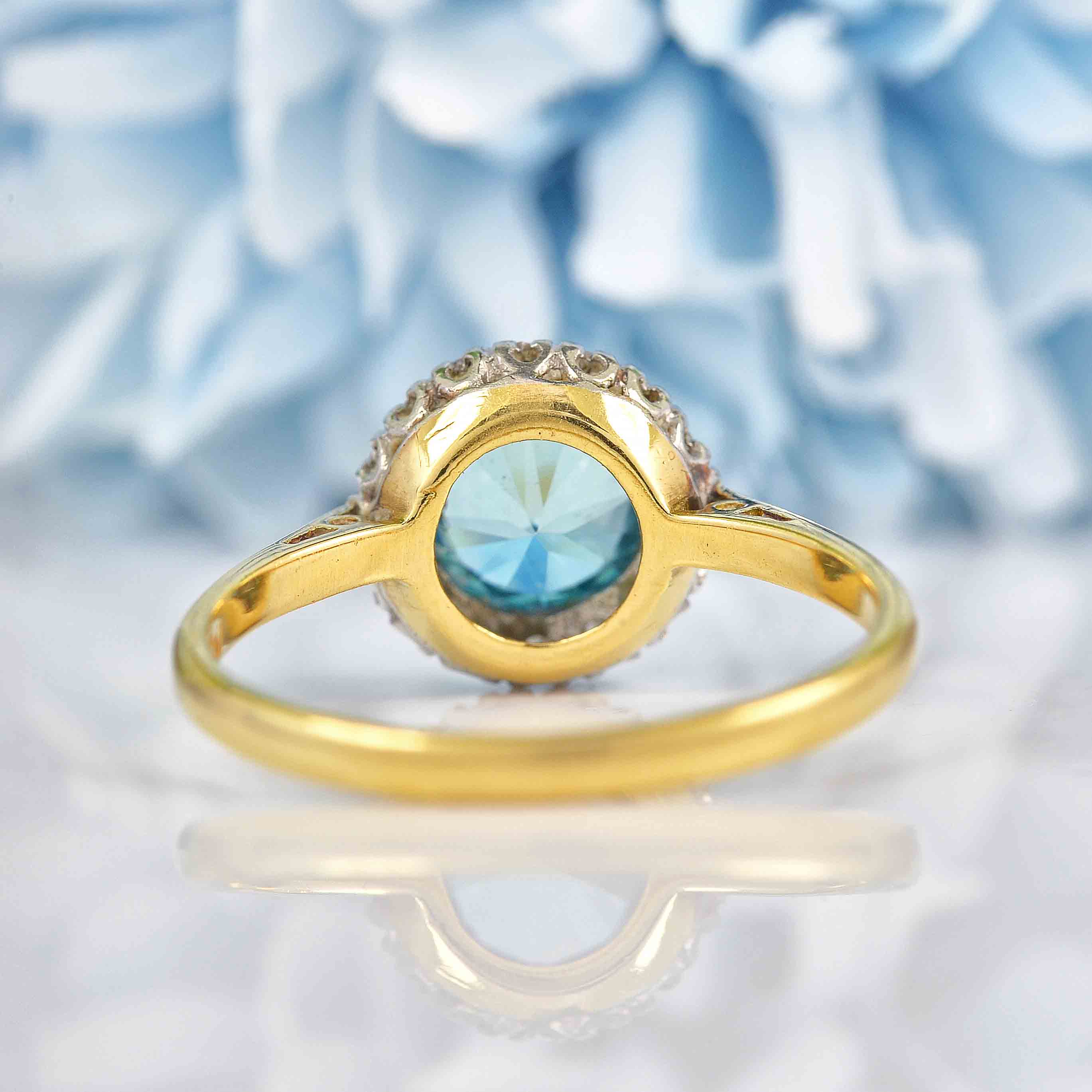 Ellibelle Jewellery Vintage Blue Zircon & Diamond 18ct Gold Cluster Ring