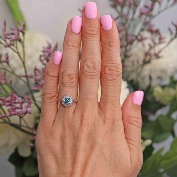 Ellibelle Jewellery Vintage Blue Zircon & Diamond 18ct Gold Platinum Cluster Ring