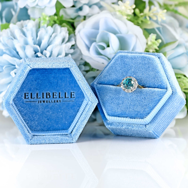 Ellibelle Jewellery Vintage Blue Zircon & Diamond 18ct Gold Platinum Cluster Ring