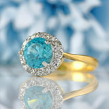 Ellibelle Jewellery Vintage Blue Zircon & Diamond 18ct Gold Platinum Cluster Ring